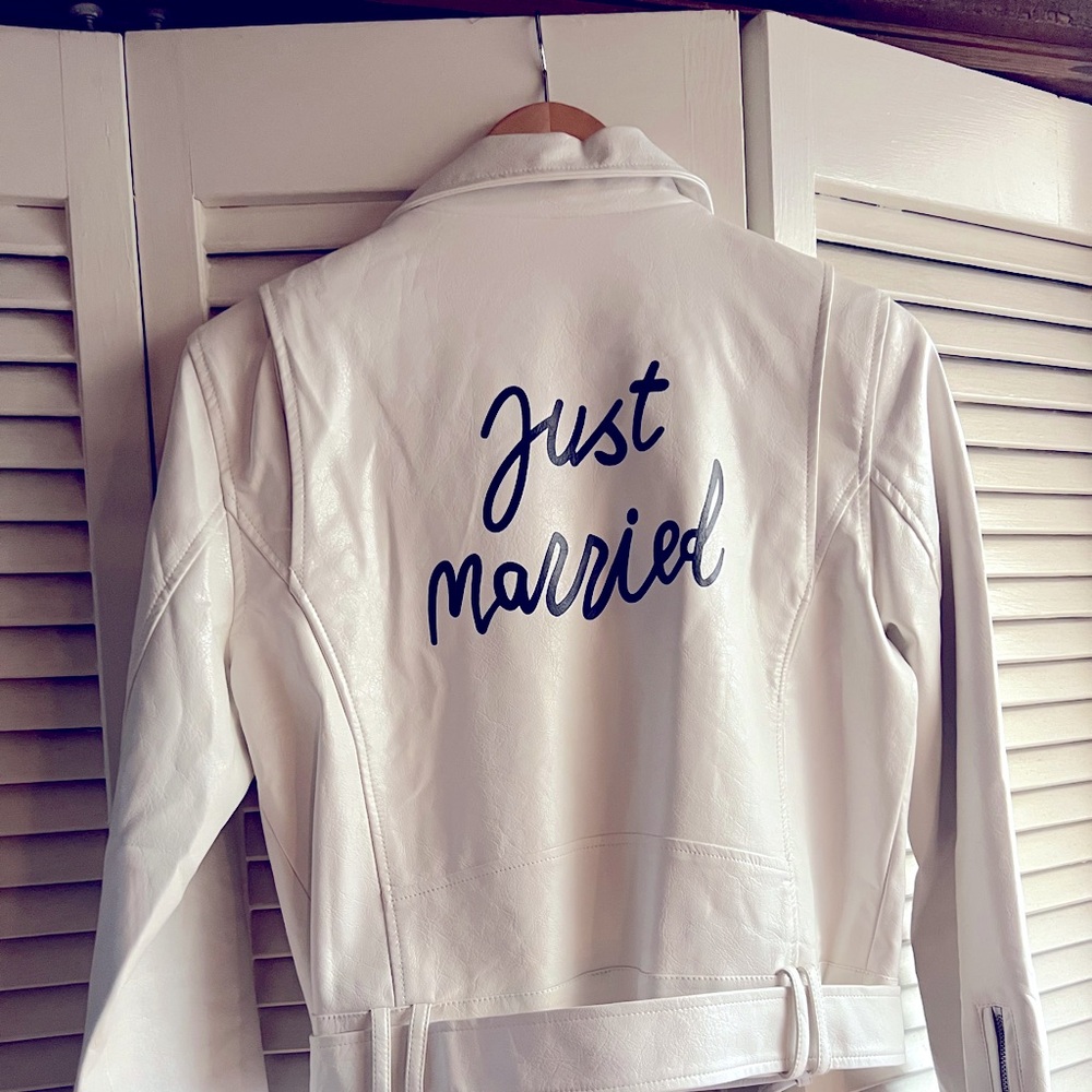 Just Married Newlywed Bride Faux Leather Jacket